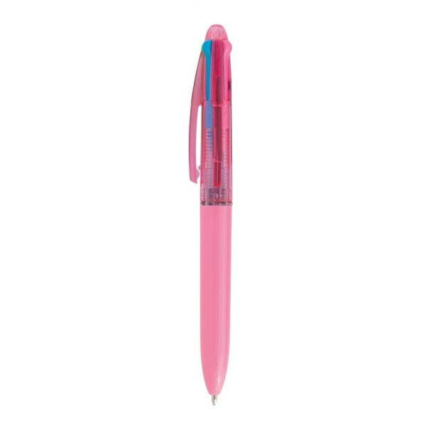 Caneta Esferográfica 4 Cores Tris Color Mix 1.0mm - Cores De Tinta (verde, Azul, Rosa, Roxa) Corpo Rosa