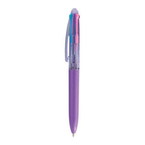 Caneta Esferográfica 4 Cores Tris Color Mix 1.0mm - Cores De Tinta (verde, Azul, Rosa, Roxa) Corpo Roxo
