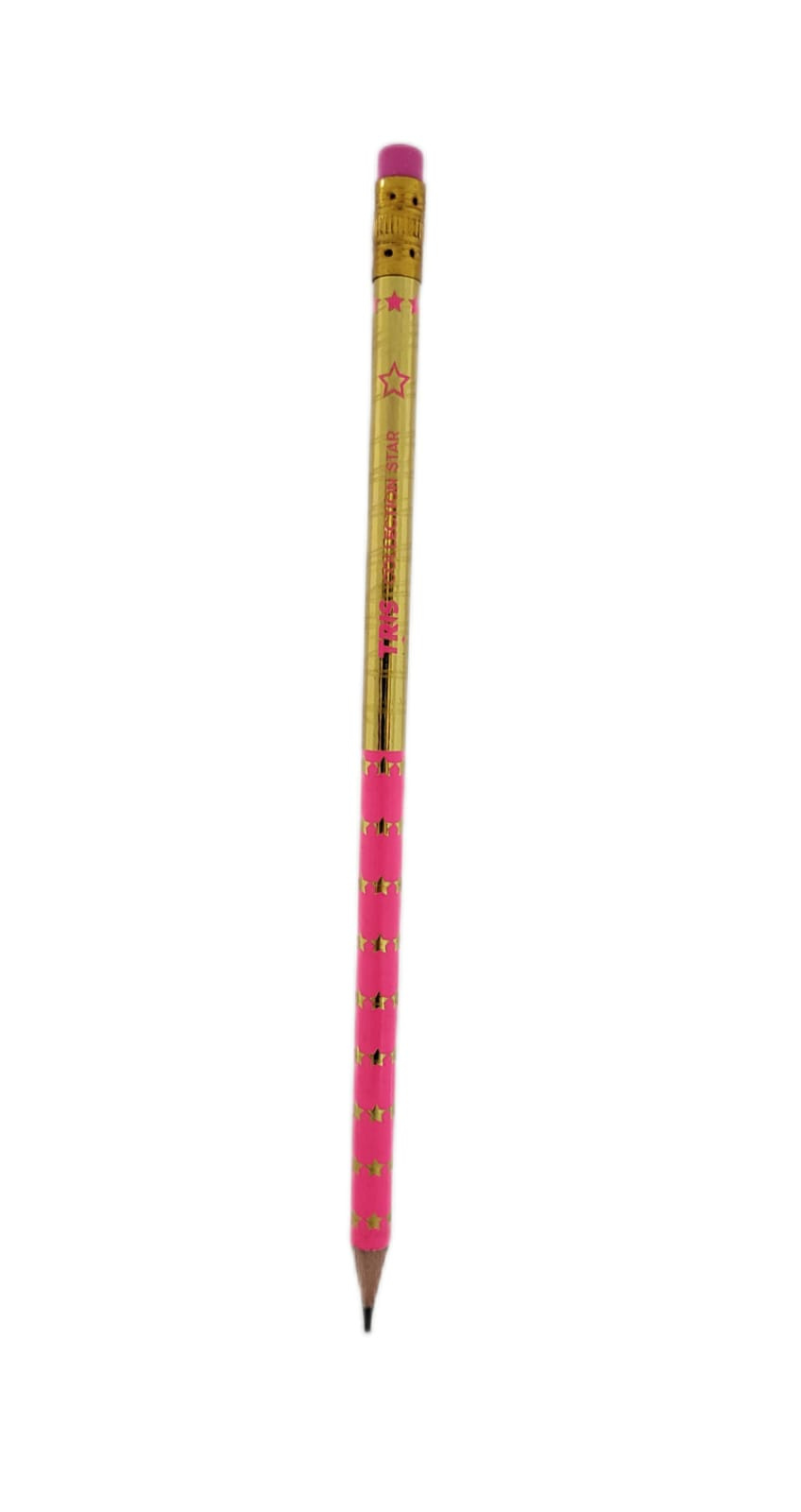 Lápis Preto Hb Nº2  Com Borracha Collection Star Tris Metalizado - Rosa E Dourado