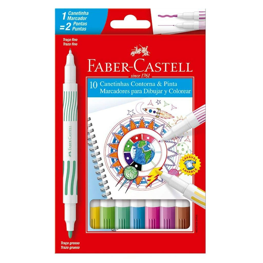 Kit Canetinha Contorna E Pinta Duas Pontas - Faber Castell - 10 Cores