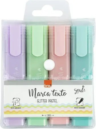 Kit Marca Texto Glitter Pastel 4 Cores Ponta Chanfrada Brw