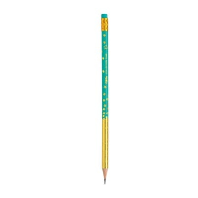 Lápis Preto Hb Nº2  Com Borracha Collection Star Tris Metalizado - Verde E Dourado