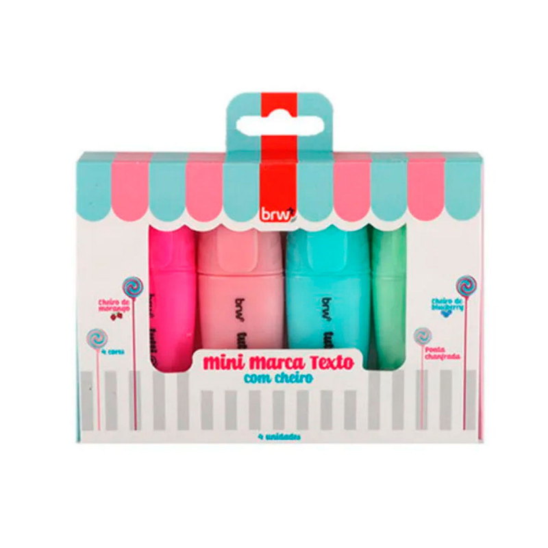 Kit Mini Marca Texto C/ Cheiro Tutti Frutti Kit C/4 Cores - Brw