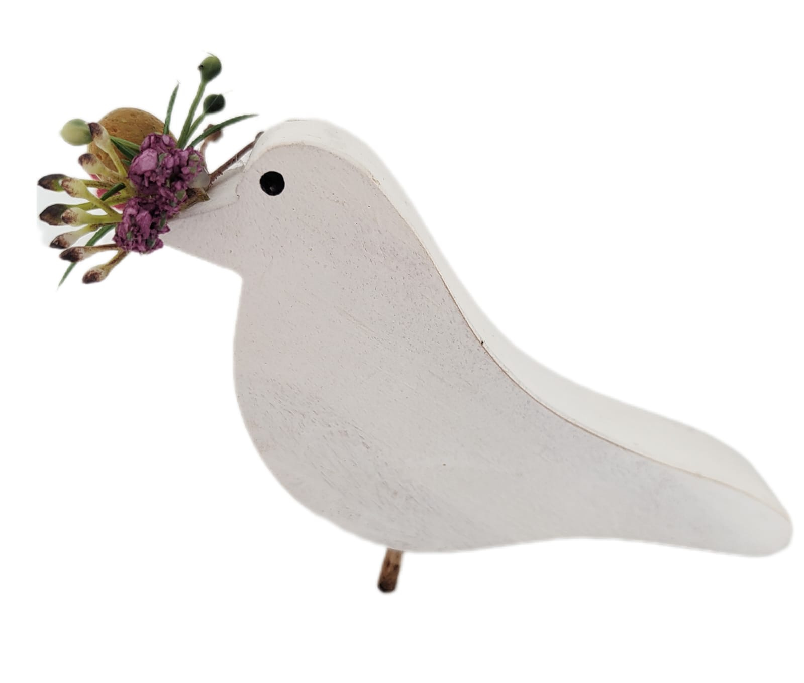 Passarinho De Madeira Pintado Cor Branca ( 14 X 7 X 2 cm )